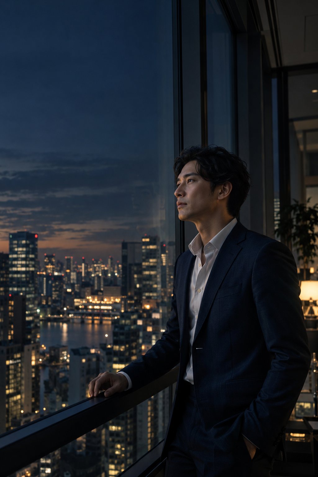 夜景を見つめるビジネスパーソン